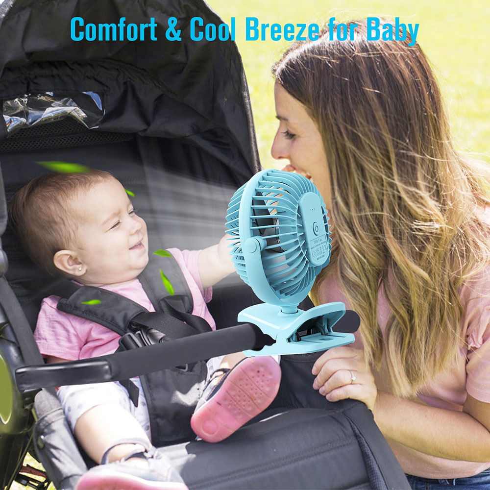 BESKAR Portable Clip on Fan Rechargeable, 4 Speeds Small Battery Operated Fan