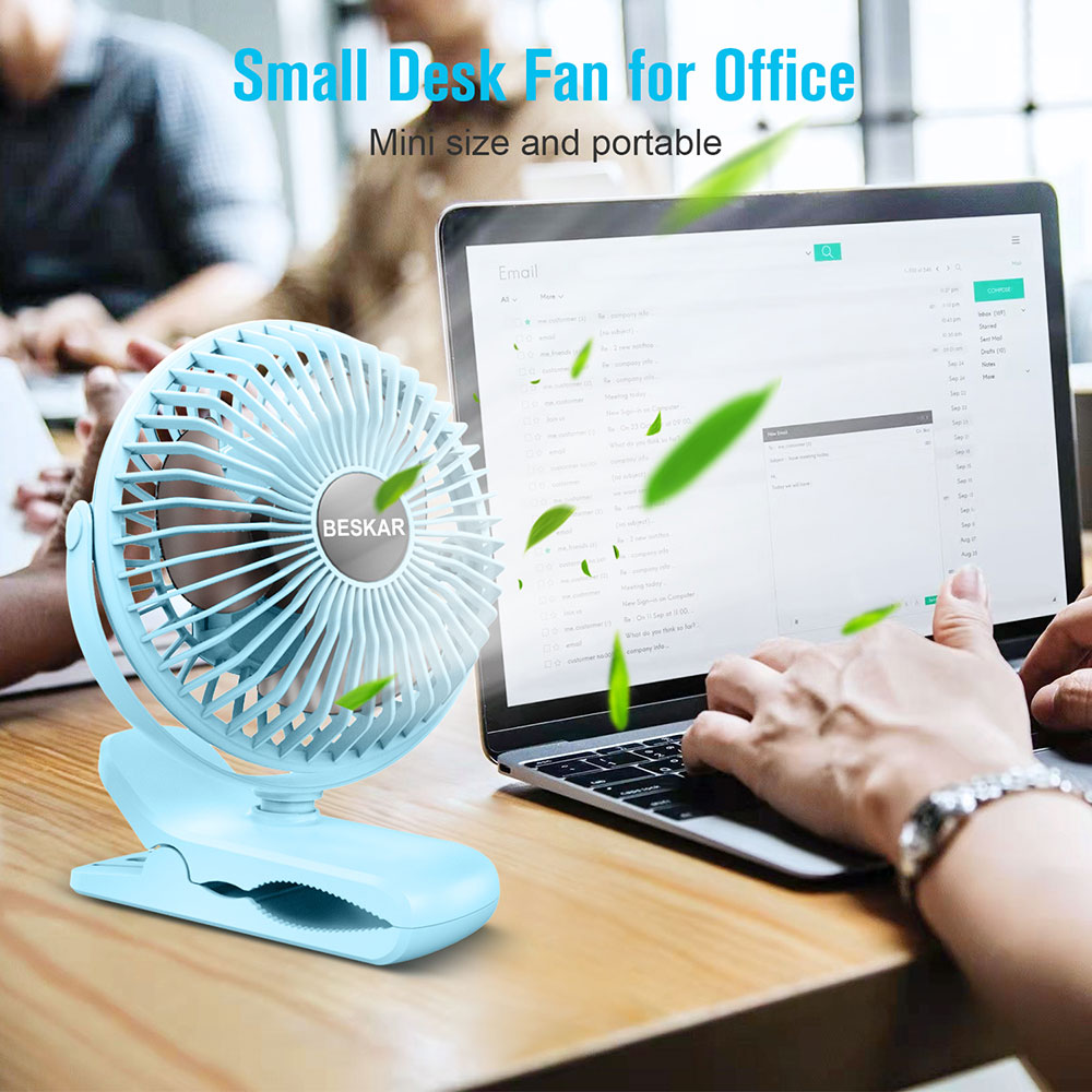 BESKAR Portable Clip on Fan Rechargeable, 4 Speeds Small Battery Operated Fan