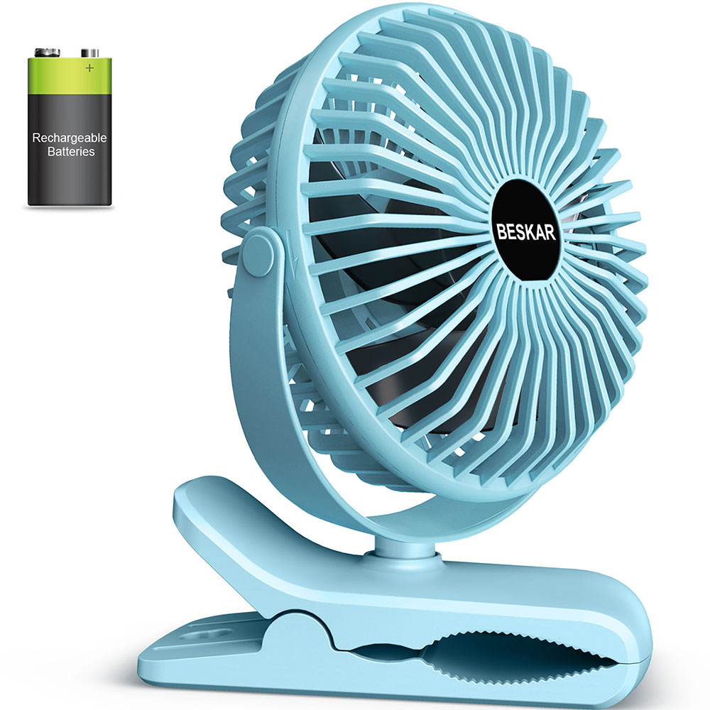 BESKAR Portable Clip on Fan Rechargeable, 4 Speeds Small Battery Operated Fan