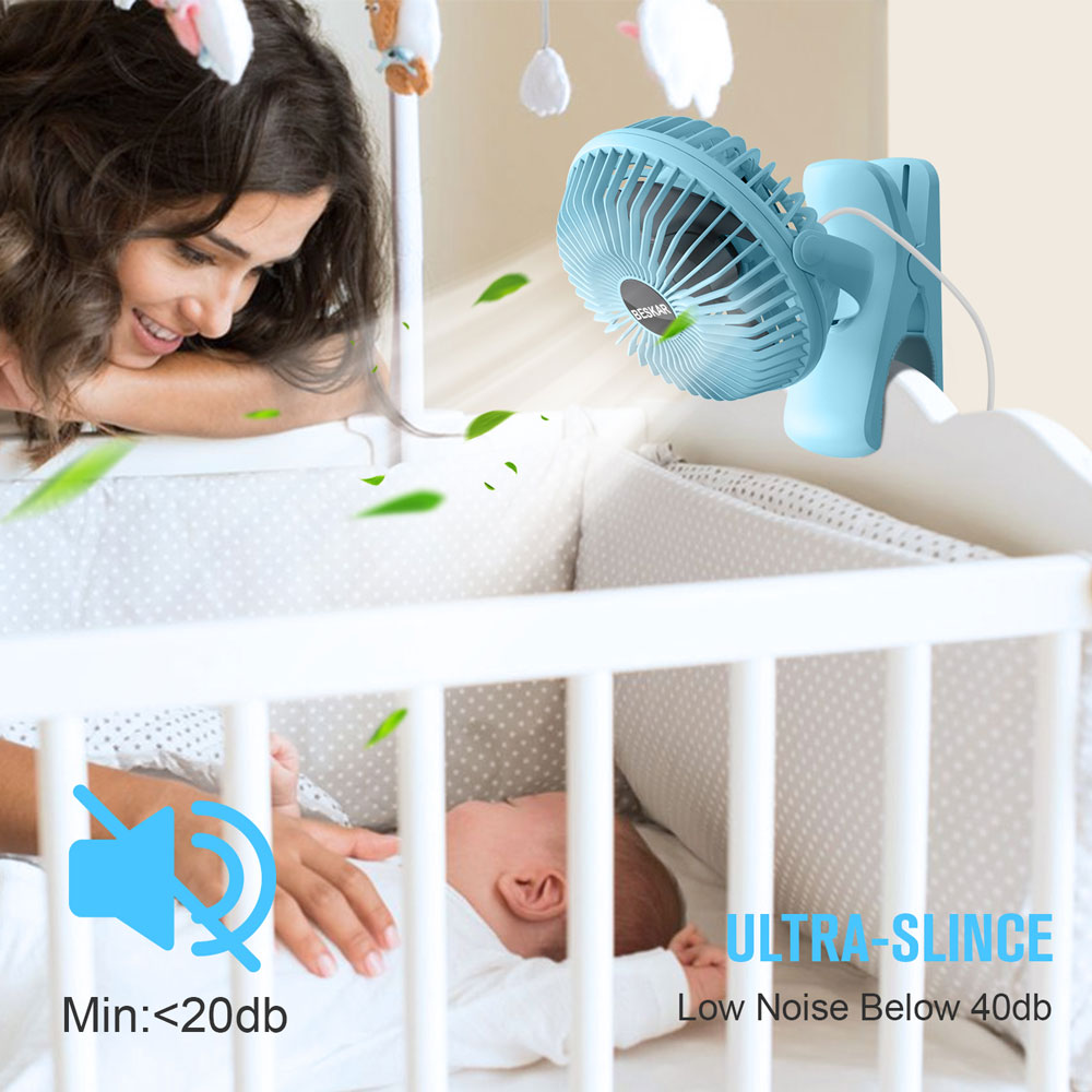 BESKAR USB Clip on Fan, Portable Small Fan with Cord Powered，3 Speeds Strong Airflow
