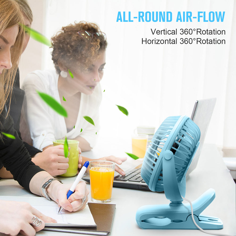 BESKAR USB Clip on Fan, Portable Small Fan with Cord Powered，3 Speeds Strong Airflow