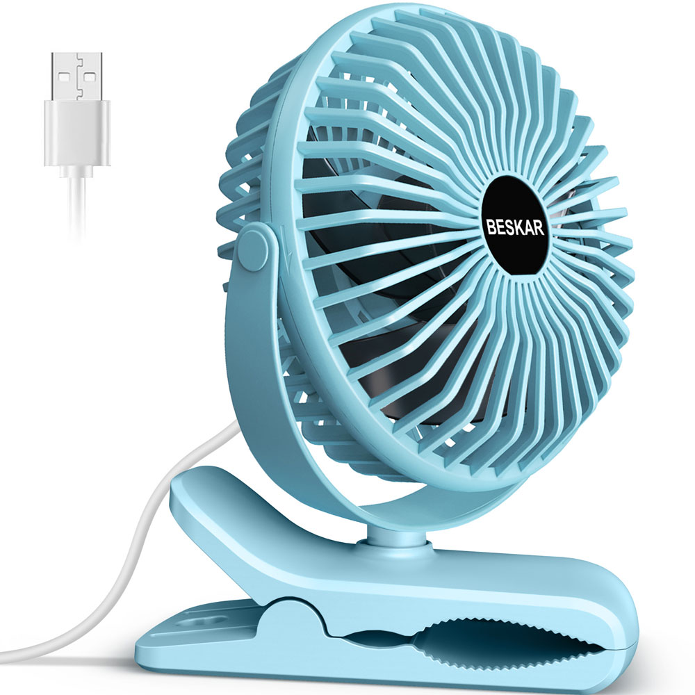 BESKAR USB Clip on Fan, Portable Small Fan with Cord Powered，3 Speeds Strong Airflow