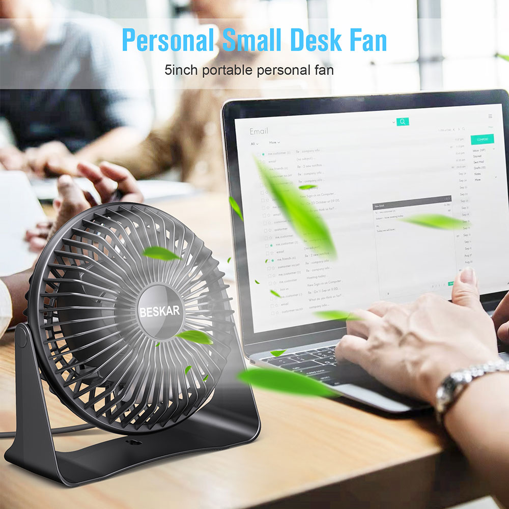 BESKAR USB Small Desk Fan, Portable Fans with 3 Speeds Strong Airflow