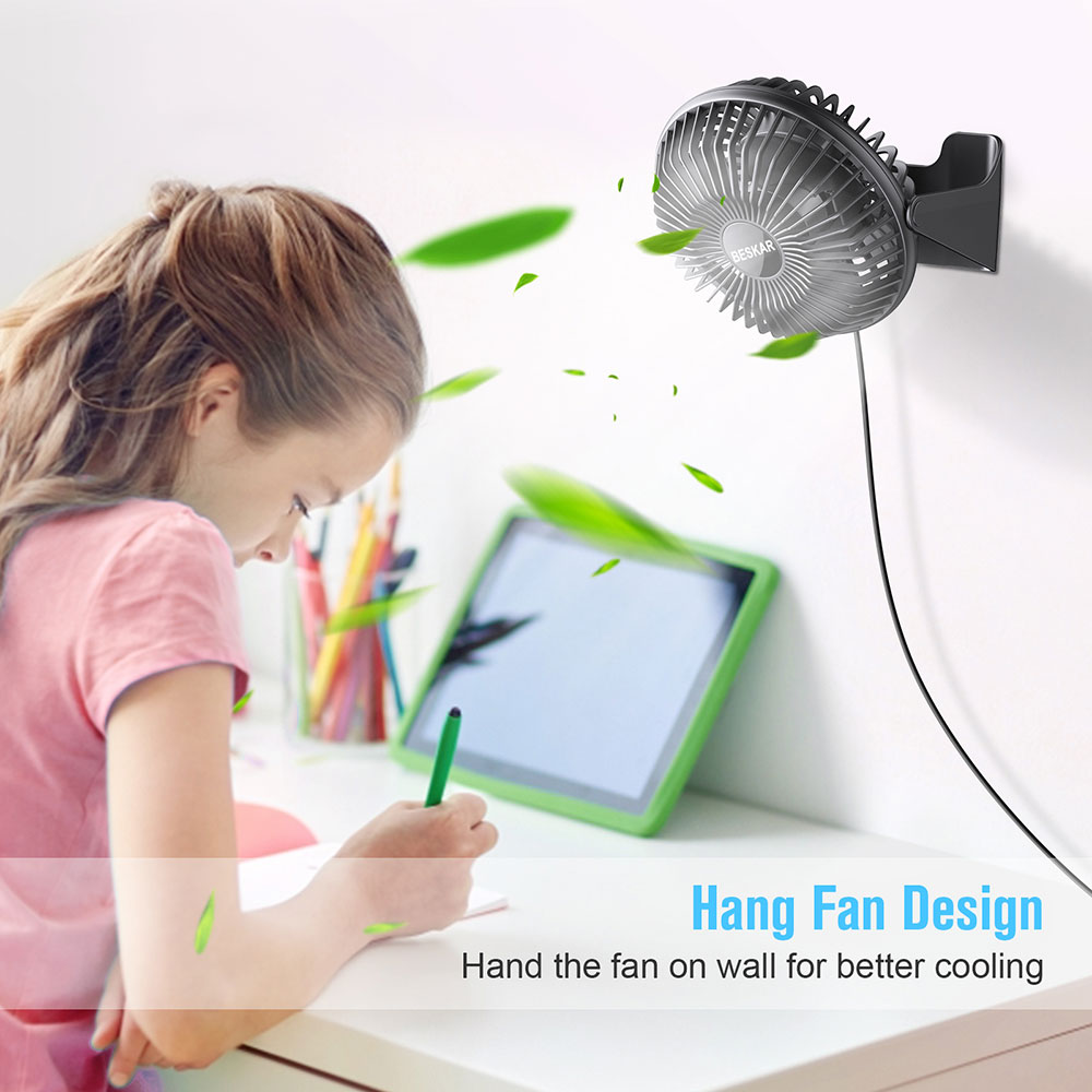 BESKAR USB Small Desk Fan, Portable Fans with 3 Speeds Strong Airflow