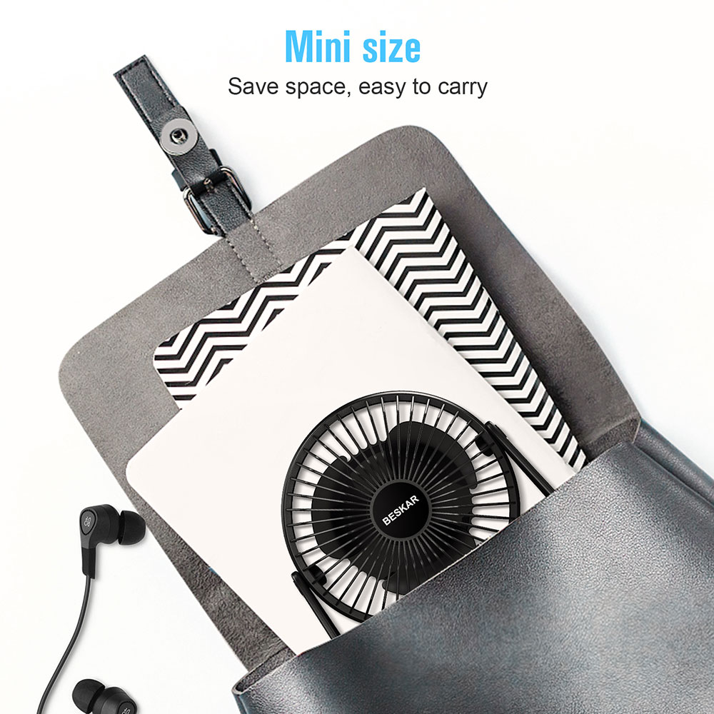 BESKAR USB Small Desk Fan, Portable Fans with 3 Speeds Strong Airflow